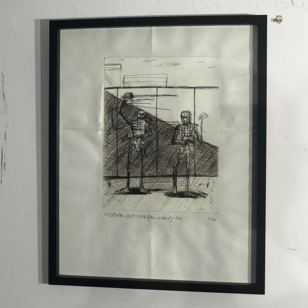 Untitled (On Guard). 2024. Pen on paper. A4. Framed.