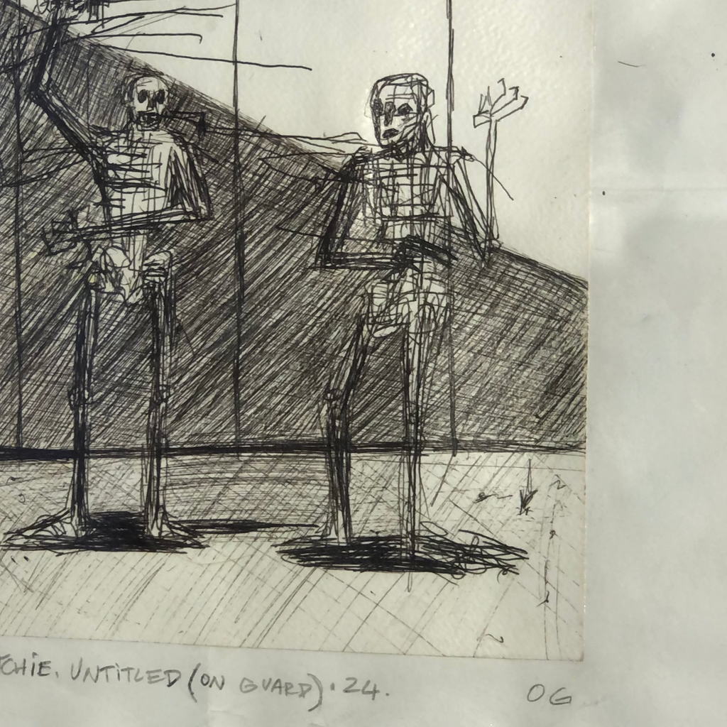 Untitled (On Guard). 2024. Pen on paper. A4. Framed.