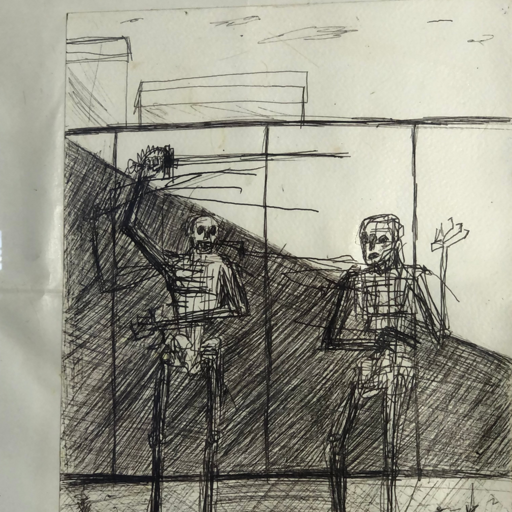 Untitled (On Guard). 2024. Pen on paper. A4. Framed.