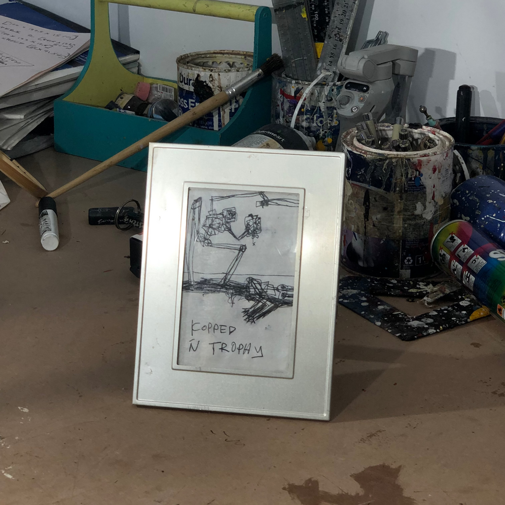 Untitled (Kopped N Trophy). 2024. Pen on paper. A5. Framed.