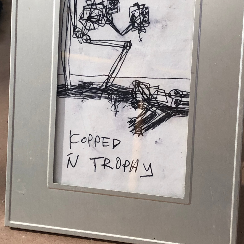 Untitled (Kopped N Trophy). 2024. Pen on paper. A5. Framed.