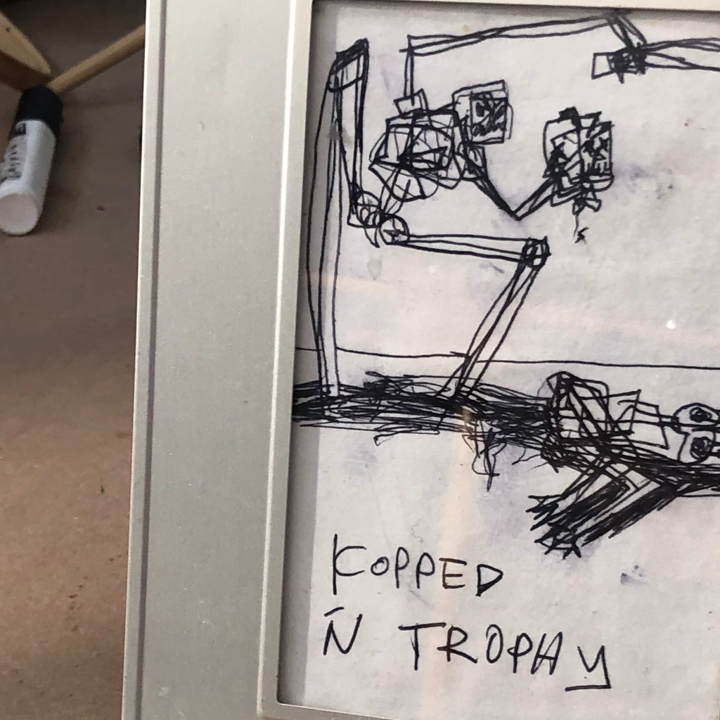 Untitled (Kopped N Trophy). 2024. Pen on paper. A5. Framed.
