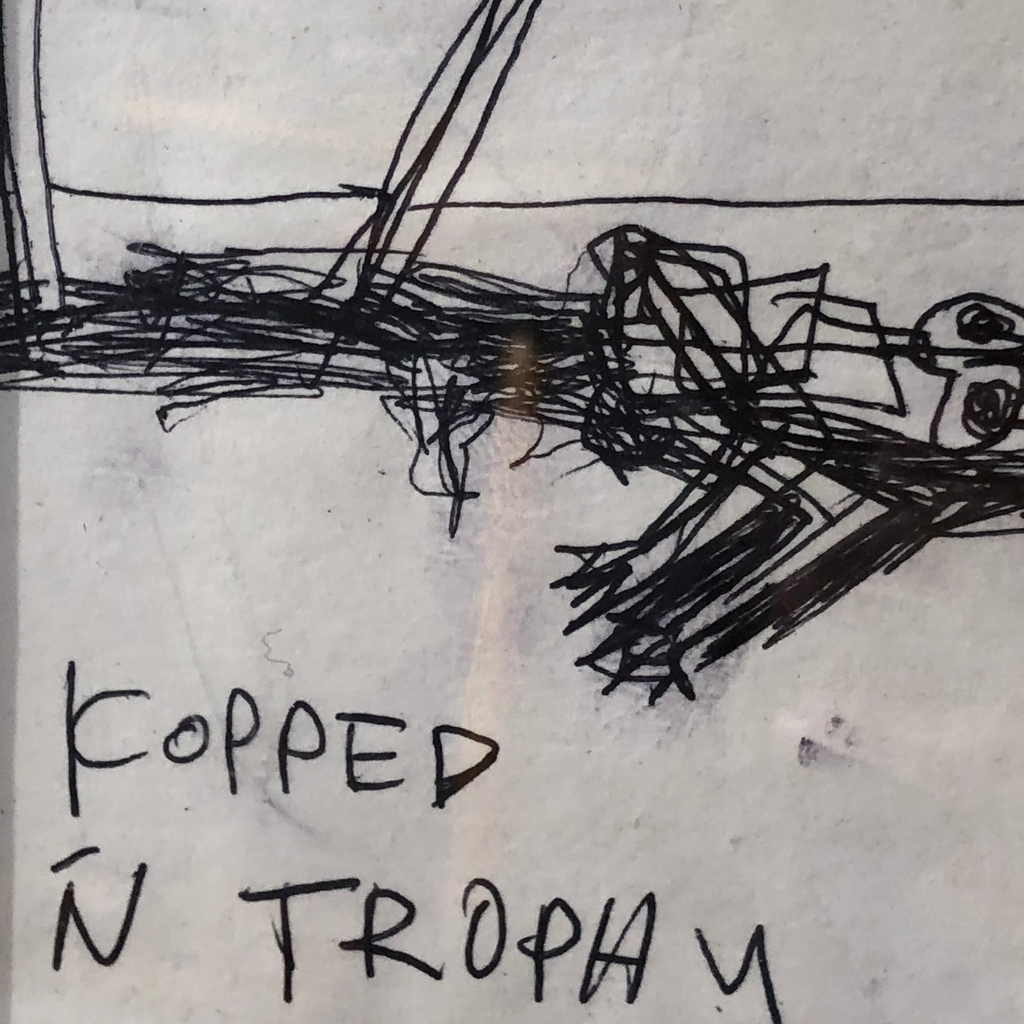 Untitled (Kopped N Trophy). 2024. Pen on paper. A5. Framed.